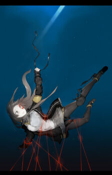 1girl bleeding blood cuts ekuesu female_focus girls&#039;_frontline highres injury letterboxed pantyhose red_string solo string ump45_(girls&#039;_frontline) underwater