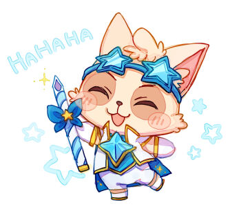 1boy :3 :d alternate_costume animal_ear_fluff blowgun blush cape cherii_(cherry_sister) chibi chibikemo closed_eyes furry furry_male gloves goggles goggles_on_head holding holding_wand jacket korean_commentary league_of_legends male_focus open_clothes open_jacket open_mouth pants simple_background smile solo standing standing_on_one_leg star_(symbol) star_guardian_(league_of_legends) teemo wand white_background white_gloves white_jacket white_pants