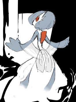 Rule 34 | 1girl, alternate color, back, back bow, blue hair, blue skin, bob cut, bow, colored skin, female focus, from behind, gardevoir, gen 3 pokemon, hair over one eye, hands up, looking to the side, multicolored skin, nintendo, one eye covered, pokemon, pokemon (creature), powerpuff (pixiv 60944739), red eyes, see-through clothes, see-through shawl, shawl, shiny pokemon, short hair, sketch, solo, standing, two-tone skin, white skin