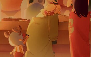 Rule 34 | 1girl, 2024, 4boys, absurdres, antlers, black hair, commentary, cropped jacket, english commentary, facing away, franky (one piece), goggles, green kimono, hat, head out of frame, height difference, highres, hood, horns, instrument, japanese clothes, jinbe (one piece), kimono, long hair, midriff, multiple boys, nico robin, nico robin (return to sabaody), official alternate costume, one piece, panties, pink sarong, reindeer antlers, reindeer boy, sanji (one piece), sarong, sash, shirt, sleeping, straw hat, striped clothes, striped shirt, tony tony chopper, underwear, vertical-striped clothes, vertical-striped shirt, vins mairu, violin