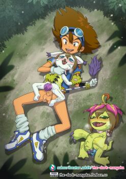 1boy 2girls ahegao anal bottomless cosplay digimon digimon_(creature) dildo double_penetration furry furry_with_non-furry gloves hetero interspecies lying_on_person masturbation monster_girl multiple_girls neck_grab object_insertion palmon sex sex_from_behind sex_toy shota size_difference strangling tail_pull tailmon the_dark_mangaka vaginal vaginal_object_insertion white_gloves yagami_hikari_(cosplay) yagami_taichi