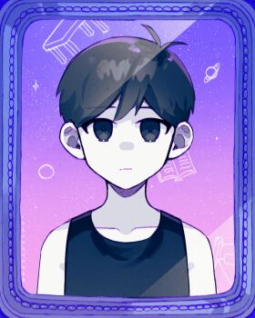 1boy animated animated_gif antenna_hair black_eyes black_hair black_tank_top blinking closed_mouth collarbone colored_skin double-parted_bangs expressionless highres idawnrunner male_focus omori omori_(omori) short_hair solo tank_top upper_body white_skin