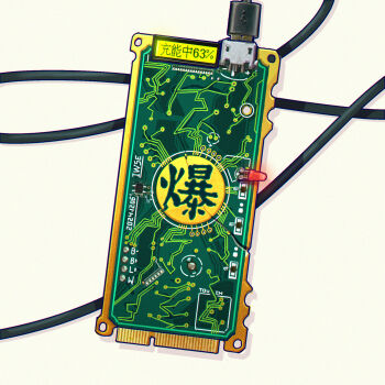 artist_name battery_indicator cable charging_device chromatic_aberration computer_chip dated highres iwse_zhang no_humans original signature simple_background still_life translation_request usb_cable white_background