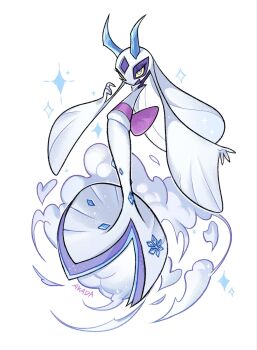 akada blue_eyes blue_sclera cloud colored_sclera diamond_(shape) froslass full_body gen_4_pokemon heart highres horns ice looking_at_viewer mega_froslass mega_pokemon nintendo no_humans pokemon pokemon_(creature) pokemon_focus sash solo spoilers yellow_sclera