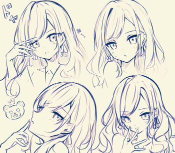 1girl :d blush ceras_yanagida_lilienfeld character_logo commentary_request cropped_shoulders doyagao highres konorua511 link!_like!_love_live! looking_at_viewer love_live! multiple_expressions multiple_views open_mouth parted_lips profile simple_background smile smug solo sweatdrop virtual_youtuber white_background