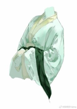 Rule 34 | 1other, aqua hanfu, aqua robe, aqua skin, clothes focus, colored skin, fashion, green sash, hanfu, headless, object focus, original, procreate (medium), robe, sash, satin, white background, wide sleeves, yu mingqing yeimq, zhijupao