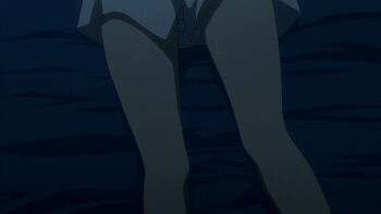 10s 1boy 1girl animated animated_gif areola_slip bed bed_sheet black_hair blush breasts brown_eyes cleavage covered_erect_nipples kotegawa_yui long_hair lying medium_breasts naked_shirt no_bra no_panties on_back orange_hair screencap shirt sweat to_love-ru to_love-ru_darkness white_shirt yuuki_rito