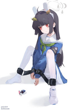 240mmap absurdres animal_ears bdsm blue_archive bondage bound bound_arms bound_legs butt_plug collarbone commentary fake_animal_ears green_neckerchief grey_hair halo highres jacket loli miyu_(blue_archive) neckerchief pantyhose pleated_skirt rabbit_ears red_eyes sailor_collar school_uniform serafuku sex_toy sitting skirt spread_legs white_pantyhose