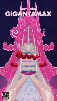 building character_name cloud colored_sclera duraludon dynamax gen_8_pokemon gigantamax gigantamax_duraludon highres meme_(sleepsheep) nintendo no_humans pokemon pokemon_(creature) red_clouds skyscraper yellow_eyes yellow_sclera