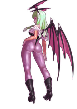 1girl ass boots breasts bridal_gauntlets darkstalkers demon_girl demon_wings full_body green_hair head_wings high_heel_boots high_heels highleg highleg_leotard large_breasts leotard long_hair mersoleil03 morrigan_aensland pantyhose solo wings