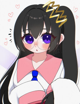1girl alt_0218 black_hair commentary_request crown fairy fairy_wings glasses grey_background highres kirby_(series) kirby_64 long_hair looking_at_viewer nintendo parted_lips purple_eyes ripple_star_queen side_ponytail signature simple_background sleeves_past_fingers sleeves_past_wrists wings