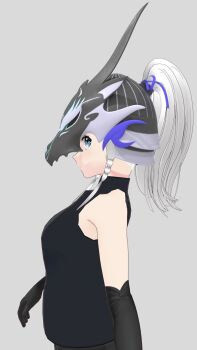 1girl 3d artist_name artist_request blue_eyes breasts covered_eyes dragon_girl female_focus helmet helmet_over_eyes highres long_hair looking_at_viewer medium_breasts model sidelocks solo solo_focus swordsoul_of_mo_ye white_background white_hair yu-gi-oh!