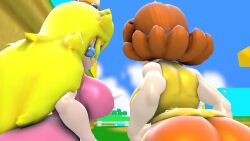2021 2girls 3d animated ass bare_arms bare_shoulders blonde_hair blue_earrings blue_eyes blue_sky breasts brown_hair castle cloud covering_nose crown dirty dress earrings eyelashes fart female_focus fetishtrash flower_earrings grass half-closed_eyes huge_ass jewelry kingdom legs long_eyelashes long_hair looking_at_another looking_at_viewer looking_back mario_(series) mario_tennis multiple_girls nintendo orange_shorts outdoors pink_shirt pink_skirt pov princess princess_daisy princess_peach relief shirt shoes shorts skirt sky sleeveless sleeveless_shirt smell smelly_anus smile sneakers socks sound sports_uniform sportswear standing tight_clothes tree video video_game white_socks yellow_shirt