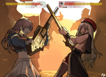 Rule 34 | 2girls, ave mujica (bang dream!), bang dream!, bang dream! it's mygo!!!!!, chihaya anon, death stranding, death stranding 2: on the beach, green hair, guitar, hat, higgs (death stranding), instrument, kuroinu9, mortis (bang dream!), mortis (costume) (bang dream!), multiple girls, mygo!!!!! (bang dream!), open mouth, pink hair, red hat, red shorts, sam porter bridges, shorts, spoilers, wakaba mutsumi