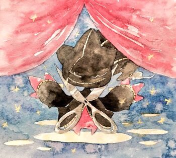 Rule 34 | banette, closed eyes, curtains, gen 3 pokemon, mega banette, mega pokemon, nintendo, no humans, non (kumakawayusu), pokemon, pokemon (creature), scissors, solo, stage curtains, traditional media