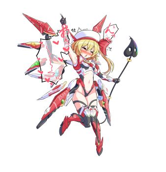 1girl absurdres alternate_costume alternate_headwear alternate_wings arm_up ascot beret black_gloves blonde_hair blush boots breasts commentary_request detached_wings drooling fingerless_gloves flandre_scarlet full_body gloves groin hat heart highres holding holding_weapon laevatein_(touhou) large_variant_set mechanical_wings moaikeidai2 multicolored_wings navel nose_blush one_side_up open_mouth red_boots red_eyes science_fiction small_breasts solo sweat tachi-e thigh_boots tongue tongue_out touhou transparent_background upturned_eyes variant_set weapon white_hat wings yellow_ascot