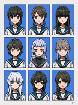 6+girls absurdres black_hair fubuki_(kancolle) green_eyes hatsuyuki_(kancolle) highres isonami_(kancolle) kantai_collection long_hair low_ponytail miyuki_(kancolle) multiple_girls murakumo_(kancolle) ponytail portrait sailor_collar school_uniform serafuku shirakumo_(kancolle) shirayuki_(kancolle) short_ponytail sidelocks sumoffu tagme uranami_(kancolle) usugumo_(kancolle)