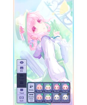 Rule 34 | 1girl, absurdres, art program in frame, blue ribbon, breasts, chromatic aberration, colorful festival (project sekai), commentary, dot nose, dress, dutch angle, english commentary, falling petals, film grain, fish hat ornament, fish ornament, frilled shirt, frilled sleeves, frills, gacha (lunime), gacha (series), gacha life, gacha life (medium), green dress, green hat, hair ribbon, hand up, hat, hat ribbon, highres, light blush, long sleeves, looking at viewer, medium hair, neck ribbon, official alternate costume, ootori emu, outdoors, parted lips, petals, pink eyes, pink hair, pink ribbon, project sekai, purple ribbon, ribbon, ritoru demon, screencap, shirt, small breasts, solo, standing, upper body, white shirt, yellow petals