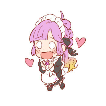 0_0 1girl :d alternate_costume anyoji_hime apron black_dress black_shoes blonde_hair cho_toutoi_love clenched_hands commentary_request dress frilled_apron frills gradient_hair heart juliet_sleeves link!_like!_love_live! long_dress long_hair long_sleeves love_live! maid maid_apron maid_headdress multi-tied_hair multicolored_hair open_mouth pink_hair ponytail puffy_sleeves raised_inner_eyebrows sakuma_yoru shoes smile solo virtual_youtuber white_apron