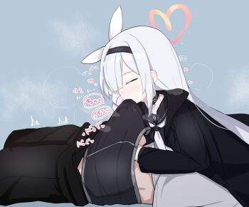 1boy 1girl black_serafuku blue_archive braid choker fellatio hagire_nuno hair_over_one_eye hairband halo hand_under_clothes handjob handjob_under_clothes heart heart_halo hetero highres kissing_penis long_hair oral plana_(blue_archive) school_uniform serafuku smelling smelling_penis steam steaming_body underwear white_hair