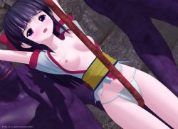 1girl 2boys 3d ainu_clothes animated arms_up artist_request bdsm bouncing_breasts breasts clenched_teeth clitoral_stimulation closed_eyes colored_skin fundoshi hair_ribbon japanese_clothes legs long_hair medium_breasts monster multiple_boys nakoruru nipples open_clothes open_mouth purple_eyes purple_hair purple_skin ribbon samurai_spirits snk source_request tears teeth thighs torn_clothes video