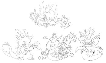 Rule 34 | amon (digimon), beard, digicore, digimon, digimon (creature), facial hair, goddramon, highres, holydramon, horns, mask, megidramon, qinglongmon, umon (digimon), wings