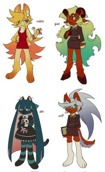 4girls blonde_hair blue_hair cat_girl furry furry_female goat_girl green_hair guru.zong hashtag-only_commentary highres kneesocks_(psg) long_hair looking_at_viewer multiple_girls panty_&amp;_stocking_with_garterbelt panty_(psg) purple_hair rabbit_girl scanty_(psg) stocking_(psg) wolf_girl