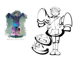 digimon digimon_(creature) digimon_survive hat looking_at_viewer open_mouth shakomon shinonome_miu short_hair zinonu20