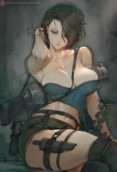 1girl 40x46mm_lv ammunition anti-materiel_cartridge armpits bare_shoulders beretta beretta_92 blue_eyes break-action_grenade_launcher breasts bursting_breasts capcom cleavage covered_erect_nipples cutesexyrobutts explosive grenade grenade_cartridge grenade_launcher gun handgun highres hk-p_l1 jill_valentine knife large_breasts nipple_piercing no_bra piercing pistol purple_hair resident_evil resident_evil_3:_nemesis revealing_clothes samurai_edge see-through_clothes skirt solo subsonic_ammunition thighs weapon
