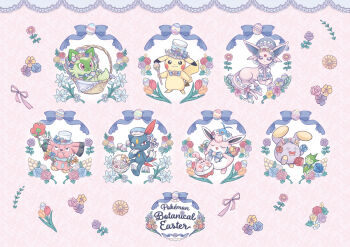 Rule 34 | :d, basket, bow, bowtie, closed eyes, commentary request, copyright name, easter, espeon, espeon (botanical easter), fangs, fangs out, flabebe, forked tail, gen 1 pokemon, gen 2 pokemon, gen 3 pokemon, gen 4 pokemon, gen 6 pokemon, happiny, hat, holding, looking up, nintendo, no humans, official art, open mouth, pikachu, pikachu (botanical easter), pokemon, pokemon (creature), smile, sneasel, sneasel (botanical easter), snubbull, snubbull (botanical easter), sprigatito, sprigatito (botanical easter), swablu, swablu (botanical easter), tail, u u, whismur, whismur (botanical easter), wigglytuff, wigglytuff (botanical easter)