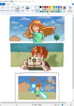 1boy 1girl art_program_in_frame bacon_(male)_(roblox) brown_hair camera flxphlx hashtag-only_commentary holding holding_camera microsoft_paint_(medium) microsoft_paint_(software) photo_(object) roblox screencap short_hair taking_picture upper_body