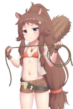 Rule 34 | 1girl, absurdres, animal ears, bikini, flat chest, highres, lasso, navel, princess connect!, ribs, rin (princess connect!), ruinone, shorts, stomach, swimsuit, tail