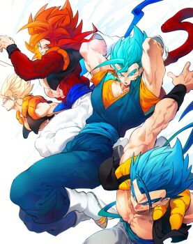 Rule 34 | blue eyes, blue sash, closed mouth, dougi, dragon ball, dragon ball gt, dragon ball heroes, dragon ball super, dragon ball super broly, dragonball z, earrings, gloves, gogeta, highres, jewelry, long hair, male focus, metamoran vest, monkey boy, monkey tail, multiple boys, muscular, muscular male, ommmyoh, open mouth, pants, potara earrings, red fur, saiyan, sash, smile, spiked hair, super saiyan, super saiyan 1, super saiyan 4, super saiyan blue, tail, twitter username, vegetto