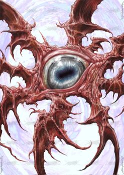 blue_eyes bolzak clawed_wings cyclops demon_wings eldritch_abomination flesh highres horizontal_pupils monster monster_focus multiple_wings no_humans one-eyed original wings