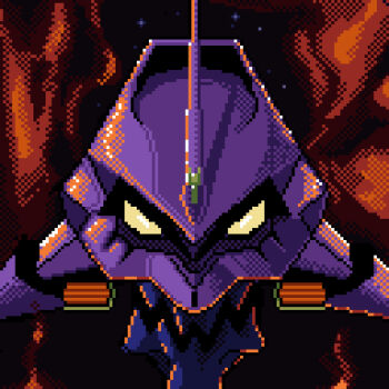 eva_01 fangs highres horns mecha neon_genesis_evangelion pixel_art robot single_horn vavaquin