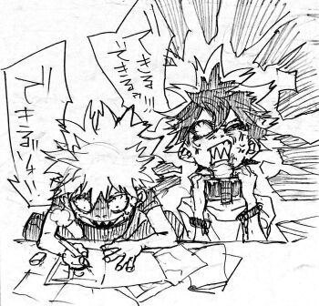 Rule 34 | anger vein, angry, drawing (object), highres, japanese text, monochrome, original, paper, sketch, speech bubble, urana kei