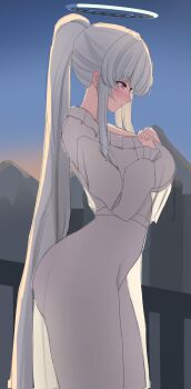 1girl blue_archive blush breasts dwadwa98 halo highres large_breasts mechanical_halo noa_(blue_archive) noa_(pajamas)_(blue_archive) solo tagme