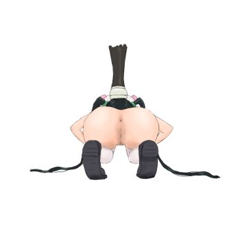 2girls akiba_maid_sensou anus ass black_hair blush censored cow_ace_maid dogeza domination foot_on_head leonix86 long_hair mosaic_censoring multiple_girls naked_dogeza nude pussy quality simple_background stepping_on_woman thighhighs twintails white_background white_thighhighs yumechi_(akiba_maid_sensou)