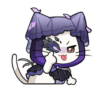 animal animal_focus artist_request blowing_raspberry blue_veil brooch brown_eyes cat cloak clothed_animal ear_covers eyelid_pull fake_wings flower flower_brooch frilled_cloak grey_wings hood hood_up hooded_cloak infinity_nikki jewelry looking_at_viewer momo_(nikki) nikki_(series) no_humans official_alternate_costume official_art petals purple_cloak purple_flower purple_rose rose single_wing skeletal_wings smug solo transparent_background v-shaped_eyebrows veil whiskers white_cat wings
