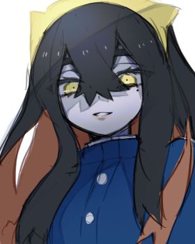 Rule 34 | 1girl, black hair, blue gakuran, blueberry academy school uniform, carmine (pokemon), colored inner hair, crossed bangs, hair between eyes, hairband, long hair, looking at viewer, miaivz, mole, mole under eye, multicolored hair, nintendo, pokemon, pokemon sv, red hair, school uniform, shaded face, solo, two-tone hair, yellow eyes, yellow hairband