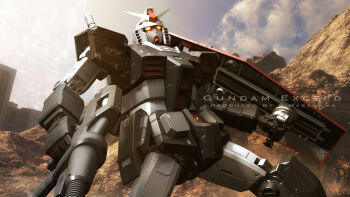 3d beam_rifle cloud commentary_request earth_federation earth_federation_space_forces energy_gun english_text gundam gundam_msv highres machinery mecha mecha_focus mobile_suit no_humans prototype_gundam realistic robot roundel s.hasegawa science_fiction shield signature v-fin weapon yellow_eyes