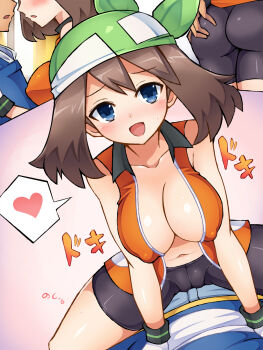 00s 1boy 1girl :d :o alternate_color alternate_costume ash_ketchum ass ass_grab assertive_female bandana bike_shorts black_hair blue_eyes blush breasts brown_hair bursting_breasts cameltoe chro_(rulurullu) cleavage collarbone collared_shirt comic couple covered_erect_nipples cowgirl_position denim dry_humping femdom fingerless_gloves girl_on_top gloves green_bandana happy head_out_of_frame heart heartbeat hetero highres humping imminent_kiss jacket jeans knees large_breasts looking_at_viewer may_(pokemon) may_(pokemon_emerald) navel neck nintendo no_bra open_clothes open_mouth open_shirt orange_shirt pants pokemon pokemon_(anime) pokemon_dppt_(anime) pokemon_emerald pokemon_rse pov sex shirt short_hair shorts sitting sitting_on_person skin_tight sleeveless sleeveless_shirt smile solo_focus spiked_hair spoken_heart spread_legs straddling sweat sweatdrop