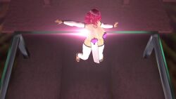 1girl 3d animated ass audible_music backboob blur_censor blurry blush bouncing_breasts breasts camera censored convenient_arm convenient_censoring crowd dancing hair_bobbles hair_ornament heart_bikini high_heels huge_breasts matching_hair/eyes mikumikudance_(medium) navel nude onozuka_komachi outdoors ponkanman red_eyes red_hair short_hair solo_focus sound standing touhou twintails video