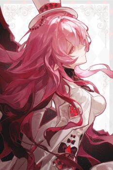 1girl absurdres breasts cyrene_(honkai:_star_rail) cyrene_(ripples_of_past_reverie)_(honkai:_star_rail) hat highres honkai:_star_rail honkai_(series) large_breasts long_hair looking_at_viewer pink_eyes pink_hair rente_gu solo white_hat