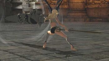 1girl 3d armor armpits ass back bare_shoulders barefoot black_hairband bra breasts broken_armor building cleavage collarbone female_corrin_(fire_emblem) dragon_girl feet female_focus fighting_pose fighting_stance fingernails fire_emblem fire_emblem_fates fire_emblem_warriors from_behind full_body gameplay_mechanics hair_ornament hairband holding holding_sword holding_weapon horns intelligent_systems legs long_hair midriff multicolored_underwear nails navel neck nintendo official_underwear outdoors outstretched_arms pale_skin panties pointy_ears red_eyes ruins silver_hair sky soles spread_arms spread_legs sword thighs toes transformation underwear underwear_only weapon yato_(fire_emblem)