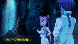 1boy 1girl animated annoyed ass attack black_gloves black_ribbon blue_hair breasts cave china_dress chinese_clothes covered_navel double_bun dress earrings energy_ball fighting fingerless_gloves gloves hair_bun hair_ribbon happy highres jewelry jumping lloyd_de_saloum long_hair looking_at_another monster multiple_boys one_eye_closed outdoors pink_dress pink_hair ribbon screencap shiny_skin short_shorts shorts single_earring smile sound standing tagme tao_yuifa tensei_shitara_dai_nana_oji_datta_no_de:_kimama_ni_majutsu_o_kiwamemasu thighhighs trap twintails very_long_hair video violence wide_hips wink wolf