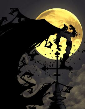 1boy batman batman_(series) black_boots black_gloves bodysuit boots cape dc_comics foreignbread from_side full_moon gloves grey_bodysuit highres male_focus mask moon night open_hands profile sky solo standing superhero_costume