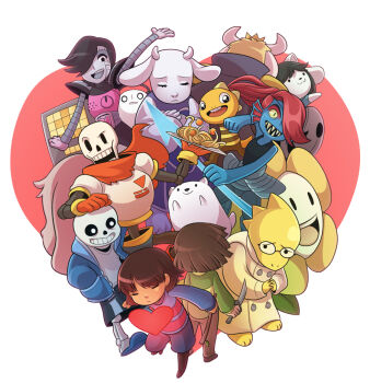 :3 :d alphys annoying_dog asgore_dreemurr asriel_dreemurr bad_id bad_tumblr_id black_hair brown_hair cape chara_(undertale) closed_eyes eye_contact facing_viewer flowey_(undertale) food frisk_(undertale) frown furry glasses goat_girl grin hair_over_one_eye hands_in_pockets heart horns jacket knife looking_at_another mary_cagle meatball mettaton mettaton_ex monster_kid_(undertale) napstablook open_mouth orange_scarf own_hands_together papyrus_(undertale) pasta plate red_cape red_hair sans_(undertale) scarf sharp_teeth shirt slippers smile spaghetti striped_clothes striped_shirt tail teeth temmie toriel undertale undyne utdr_(toby_fox) w.d._gaster