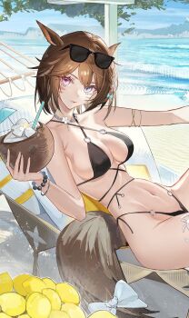 Rule 34 | 1girl, animal ears, bikini, black bikini, breasts, brown hair, cat ears, cat girl, final fantasy, final fantasy ix, kirin55641, medium breasts, miqo'te, navel, short hair, swimsuit, tagme