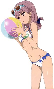 1girl ball bikini breasts cleavage derivative_work eyewear_on_head female_focus highres holding holding_ball looking_at_viewer meigo_arisa navel purple_hair small_breasts solo sunglasses swimsuit third-party_edit third-party_extraction toaru_majutsu_no_index toaru_majutsu_no_index:_endymion_no_kiseki transparent_background underboob vector_trace
